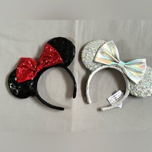 Disney Parks Mickey And Sequined Minnie Mouse Ears Set Of 2 Bundle